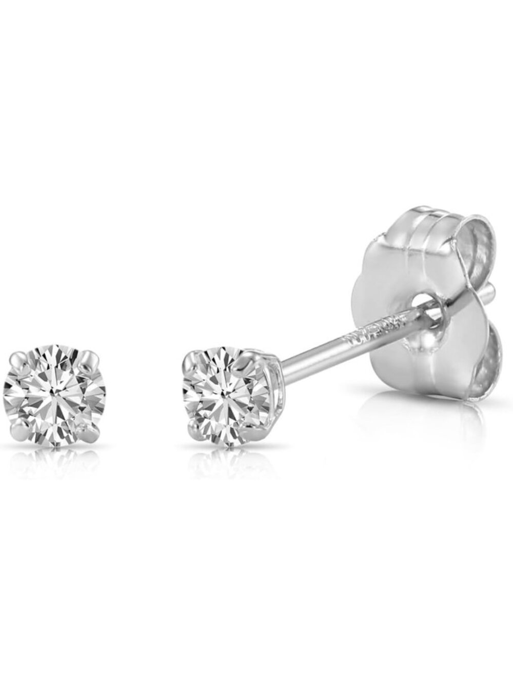 Elegant 14k White Gold Round Cubic Zirconia Stud Earrings with Secure Pushbacks